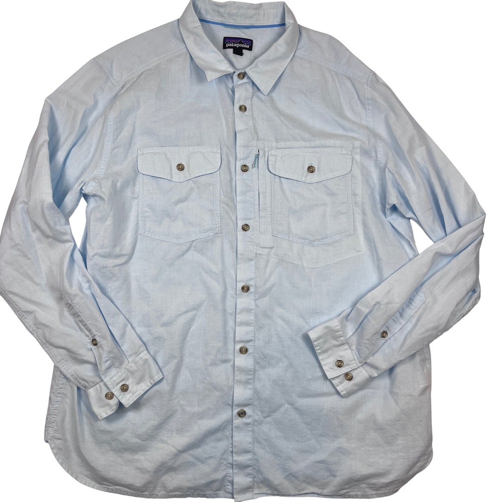 Patagonia Mens Cayo Largo II Shirt XXL Long Sleeve Light Blue 52126 Lightweight